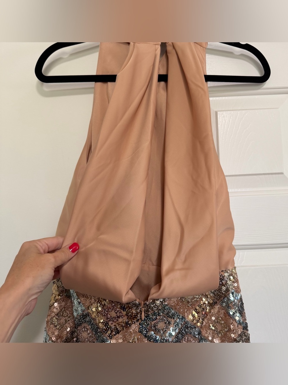 ASOS Silver Copper Swoop Neck Sequin Open Back Dress Size 8, NWT - Picture 9 of 14